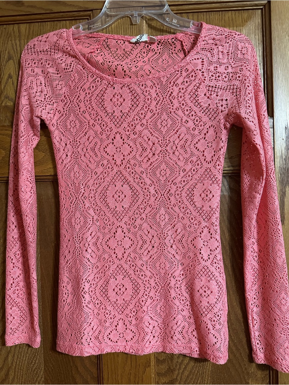 Mudd Coral Lace Scoop-Neck Long Sleeve Sweater